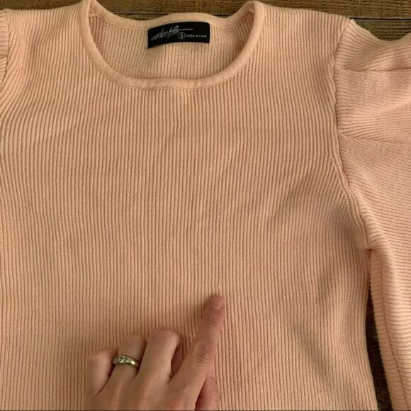 On twelfth women's size small pink ribbed knit sweater with puff long sleeves - Picture 3 of 8